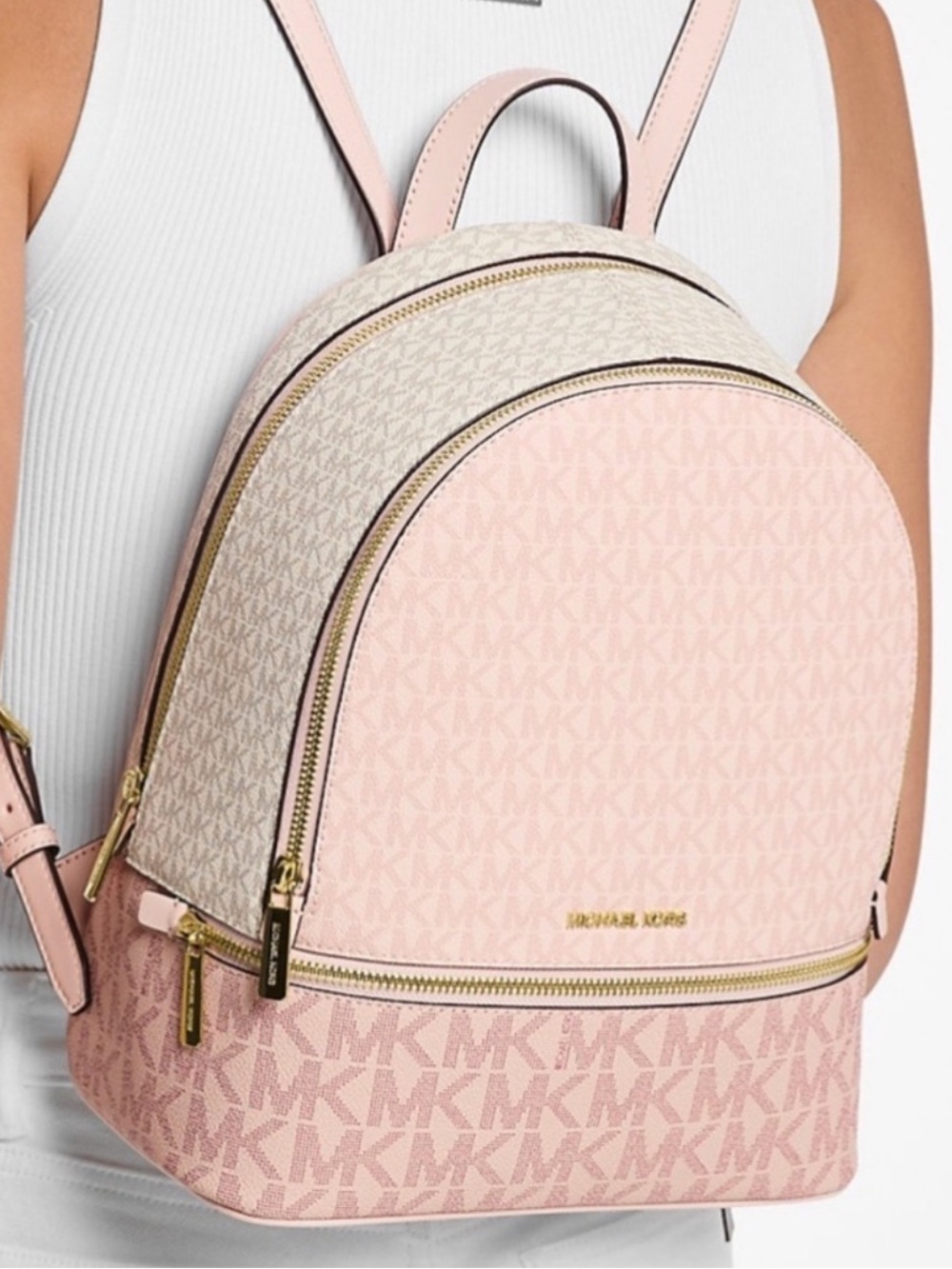 NWT🫦Michael Kors Rhea Zip Medium Color-block Logo Backpack One Size